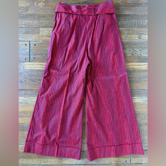 RARE red Marimekko herringbone trousers with tie belt, size 40 (US 8/10) - Picture 2 of 7